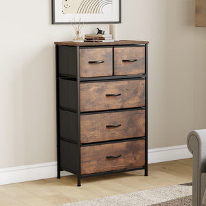 Chorley 5 Drawer Fabric Drawer Chest, Rustic Brown