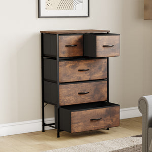 Chorley 5 Drawer Fabric Drawer Chest, Rustic Brown
