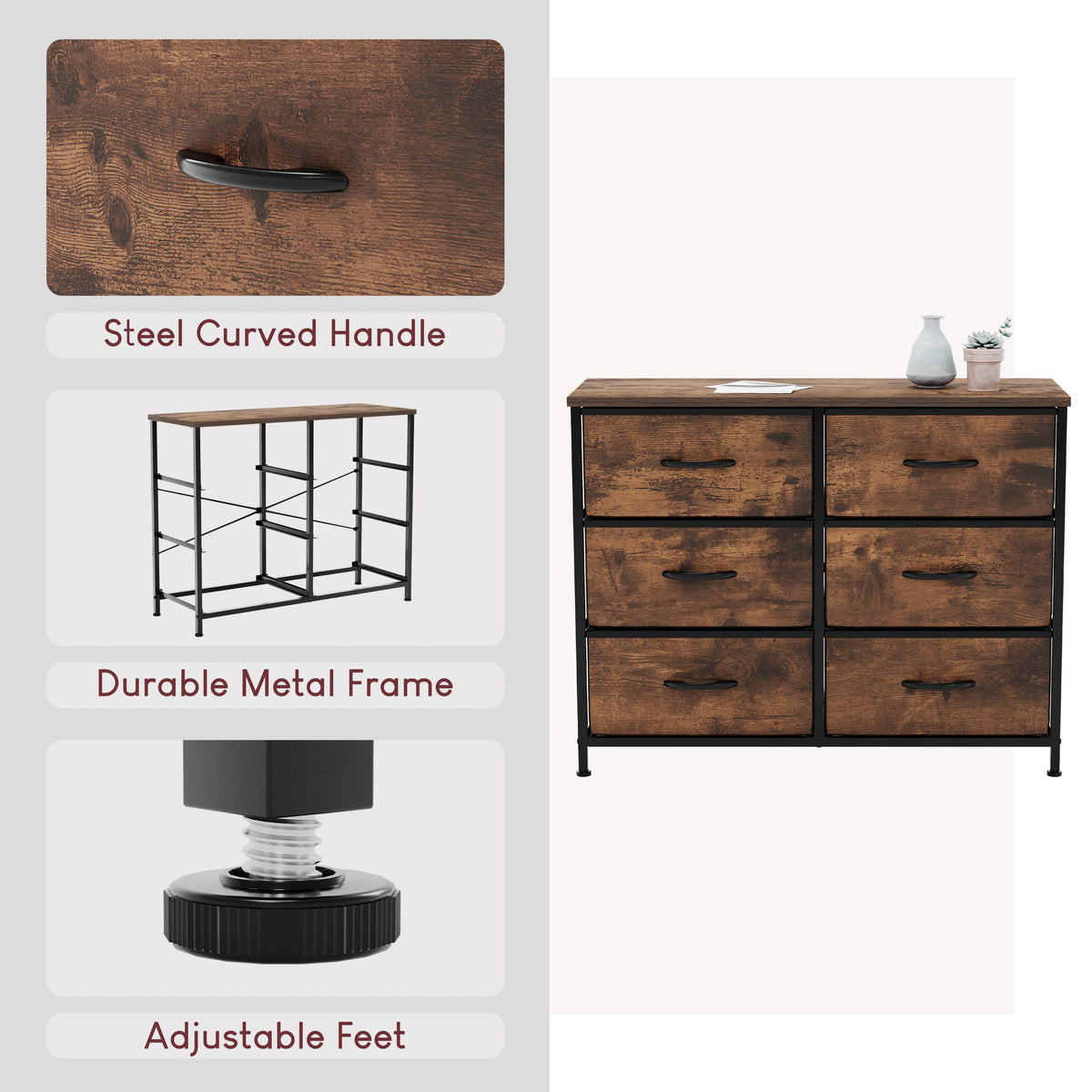 Chorley 6 Drawer Fabric Drawer Chest, Rustic Brown