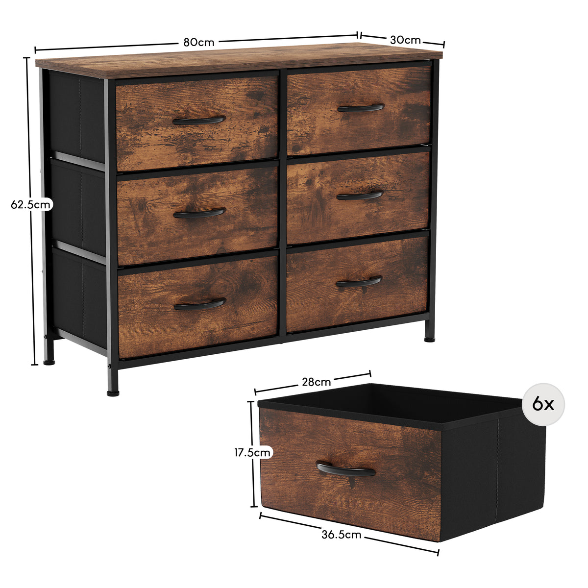 Chorley 6 Drawer Fabric Drawer Chest, Rustic Brown