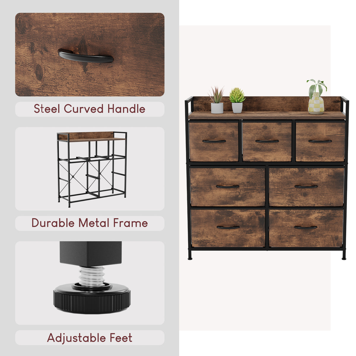 Chorley 7 Drawer Fabric Drawer Chest, Rustic Brown