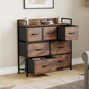 Chorley 7 Drawer Fabric Drawer Chest, Rustic Brown