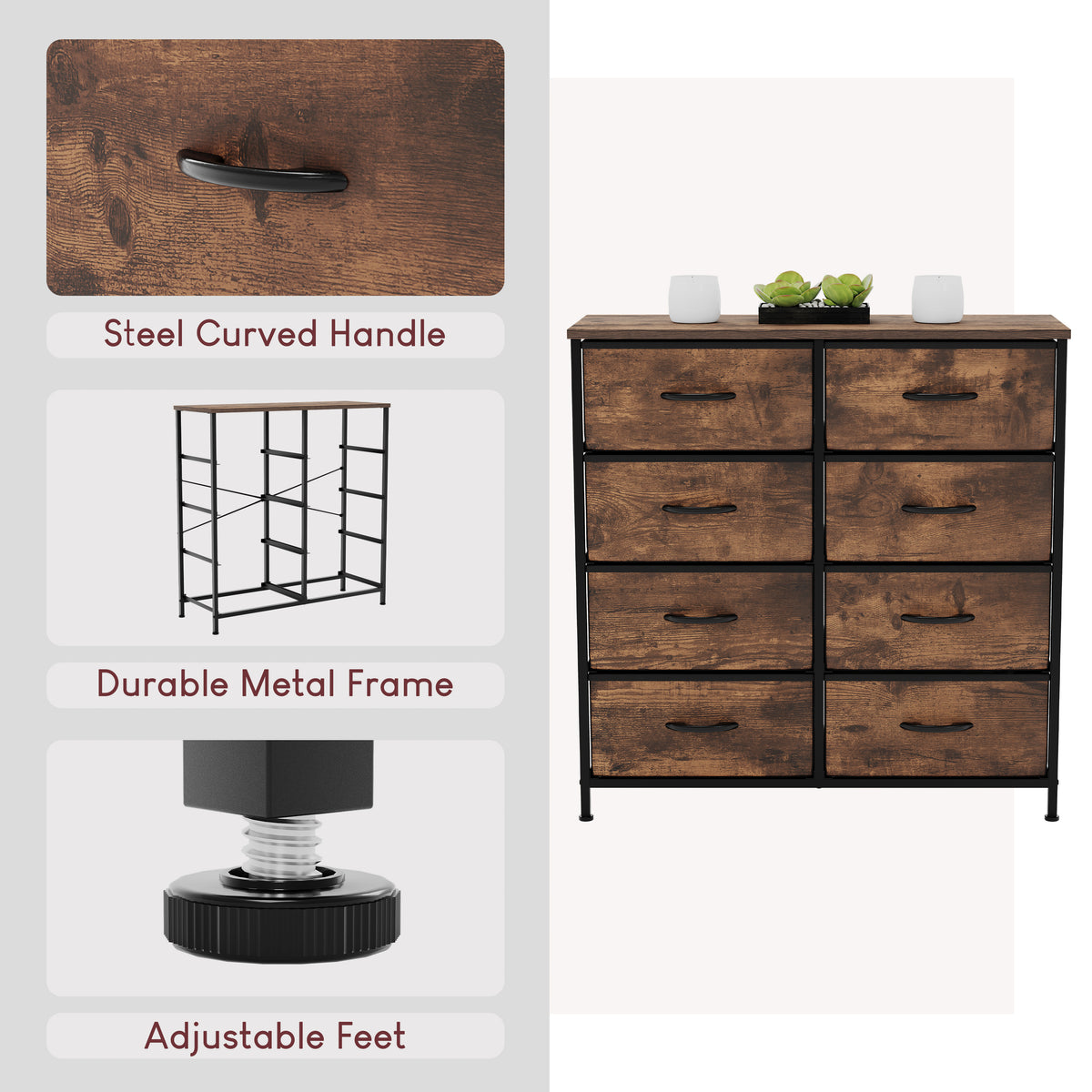 Chorley 8 Drawer Fabric Drawer Chest, Rustic Brown