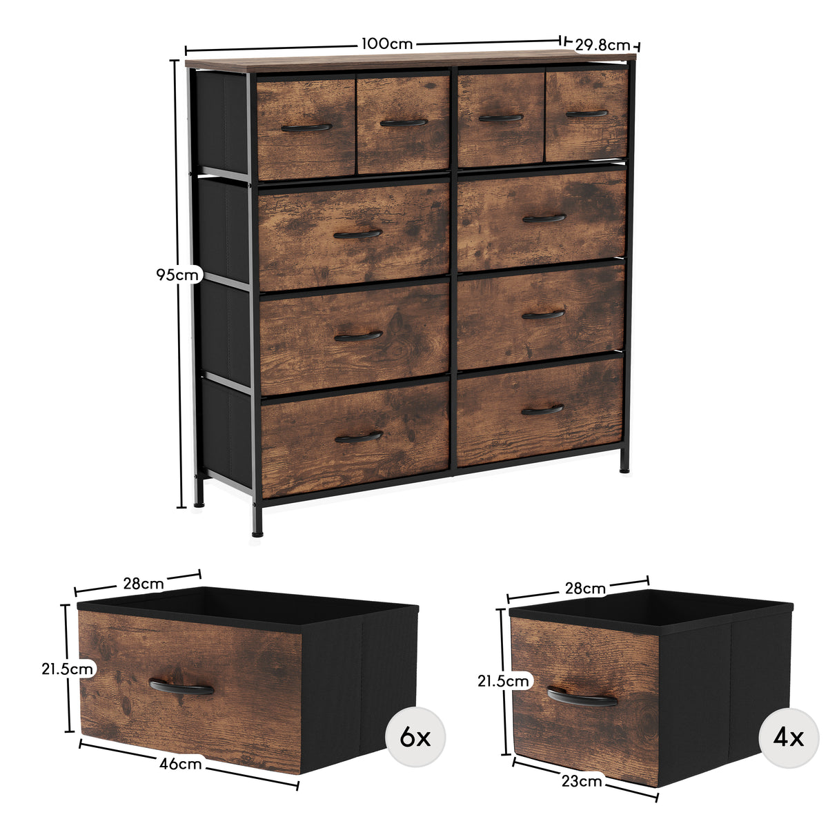Chorley 10 Drawer Fabric Drawer Chest, Rustic Brown
