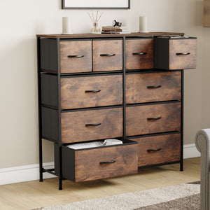 Chorley 10 Drawer Fabric Drawer Chest, Rustic Brown