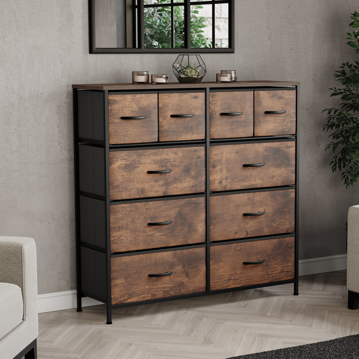Chorley 10 Drawer Fabric Drawer Chest, Rustic Brown