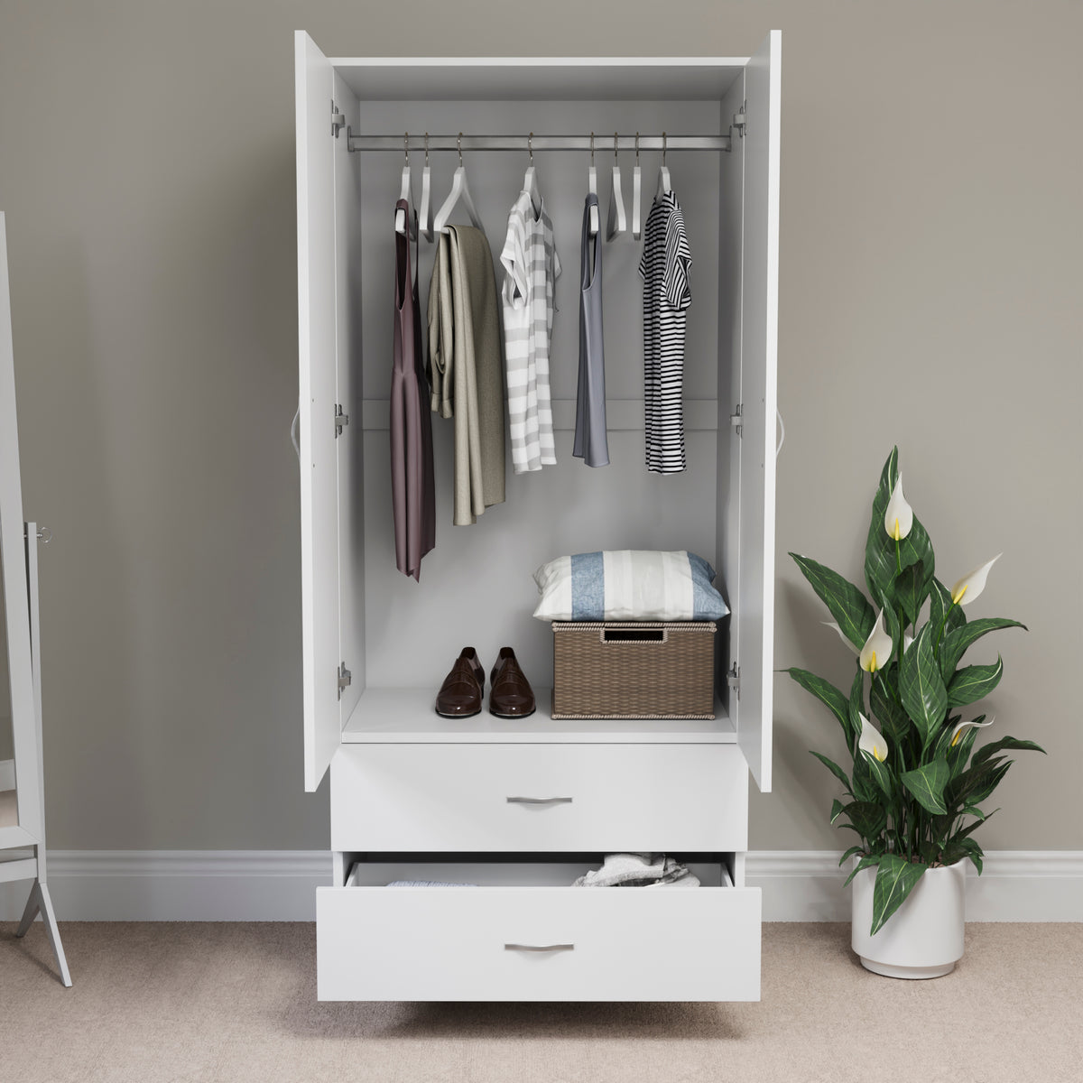 Riano 2 Door 2 DrawerWardrobe for Bedroom Storage- white
