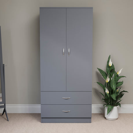 Riano 2 Door 2 Drawer Wardrobe for Bedroom Storage - grey
