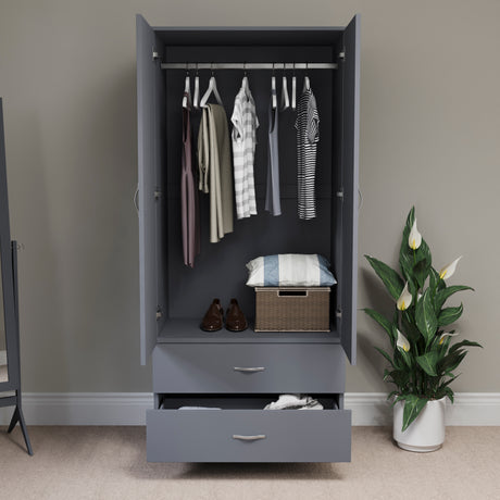 Riano 2 Door 2 Drawer Wardrobe for Bedroom Storage - grey
