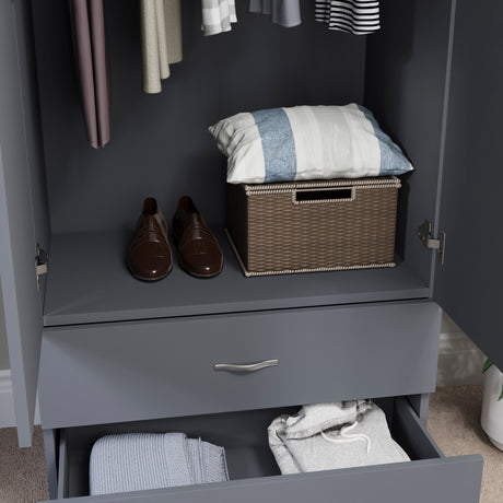 Riano 2 Door 2 Drawer Wardrobe for Bedroom Storage - grey
