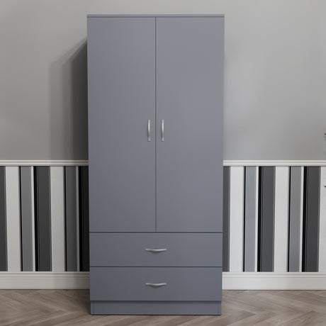 Riano 2 Door 2 Drawer Wardrobe for Bedroom Storage - grey
