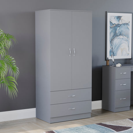 Riano 2 Door 2 Drawer Wardrobe for Bedroom Storage - grey
