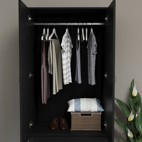 Riano 2 Door 2 Drawer Wardrobe for Bedroom Storage - Black
