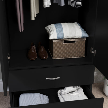 Riano 2 Door 2 Drawer Wardrobe for Bedroom Storage - Black

