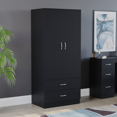 Riano 2 Door 2 Drawer Wardrobe for Bedroom Storage - Black
