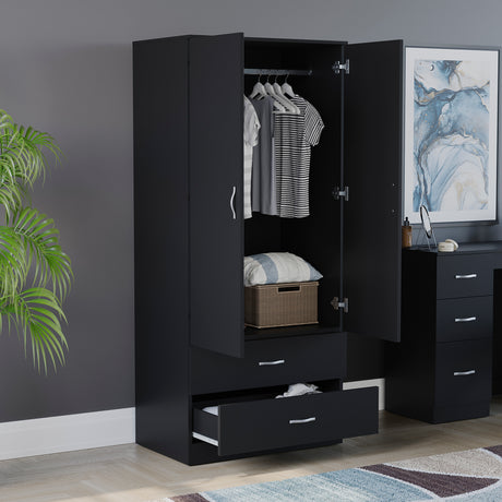 Riano 2 Door 2 Drawer Wardrobe for Bedroom Storage - Black
