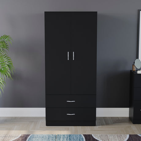 Riano 2 Door 2 Drawer Wardrobe for Bedroom Storage - Black
