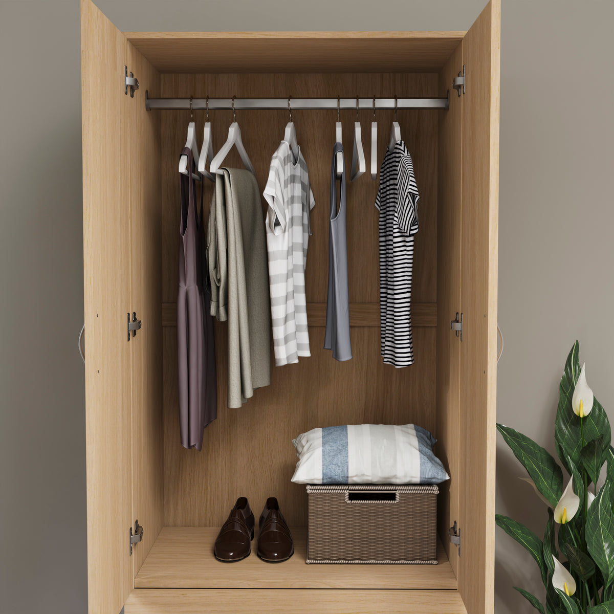 Riano 2 Door 2 Drawer Wardrobe for Bedroom Storage - Pine