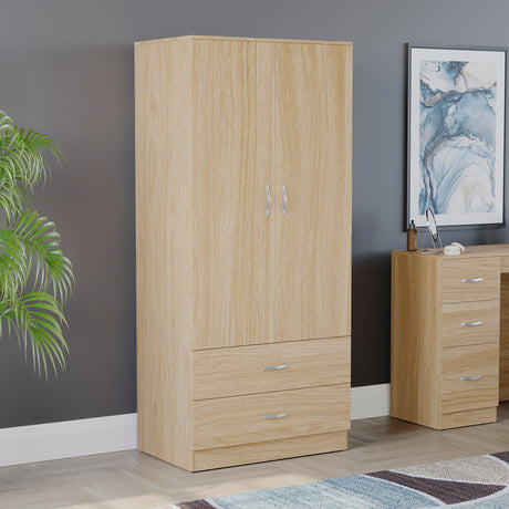 Riano 2 Door 2 Drawer Wardrobe for Bedroom Storage - Pine
