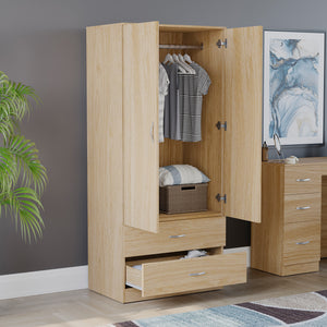 Riano 2 Door 2 Drawer Wardrobe for Bedroom Storage - Pine