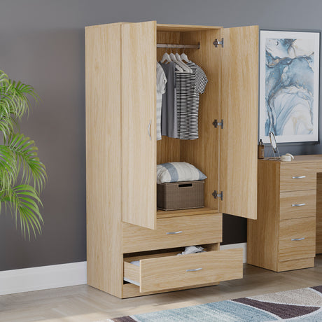 Riano 2 Door 2 Drawer Wardrobe for Bedroom Storage - Pine