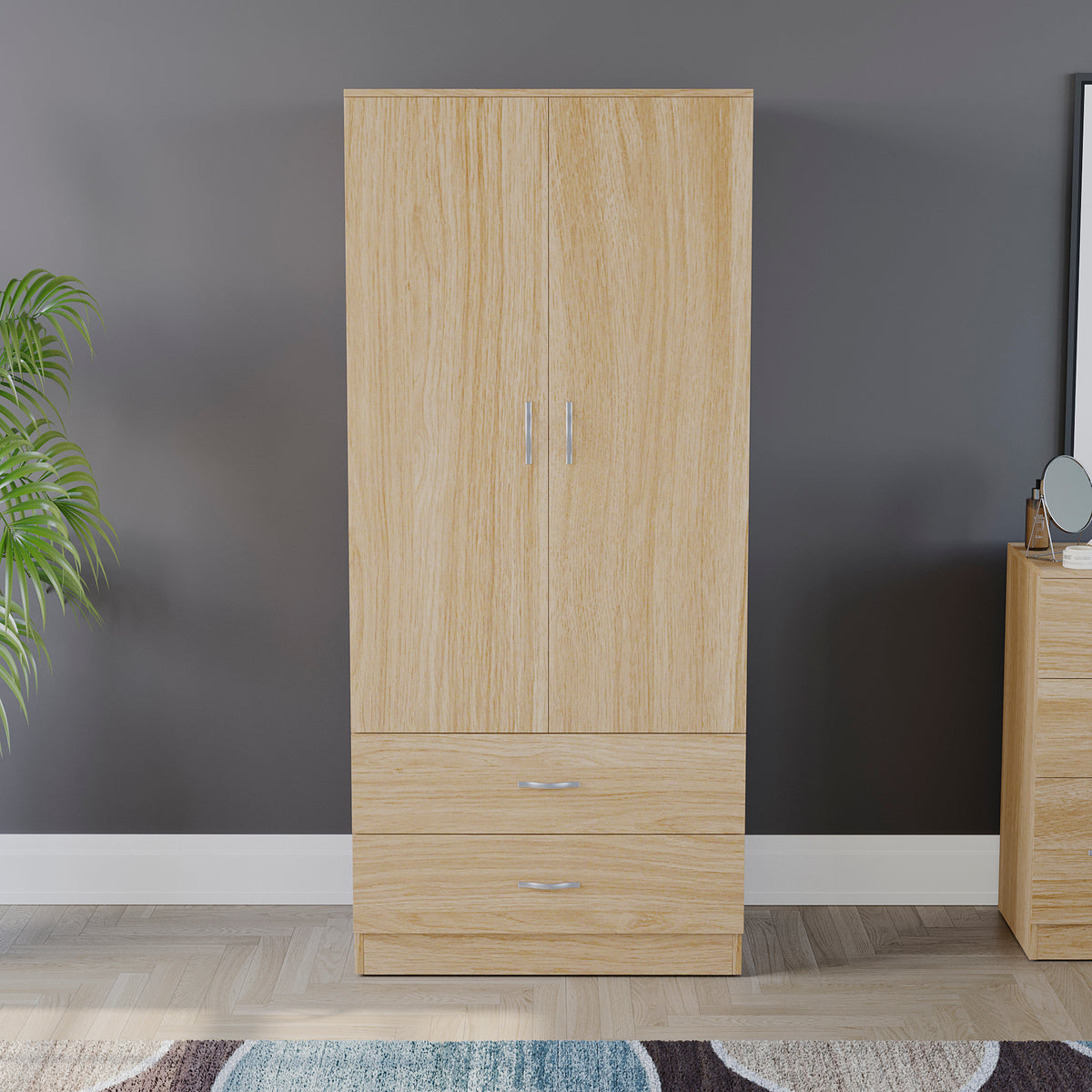 Riano 2 Door 2 Drawer Wardrobe for Bedroom Storage - Pine