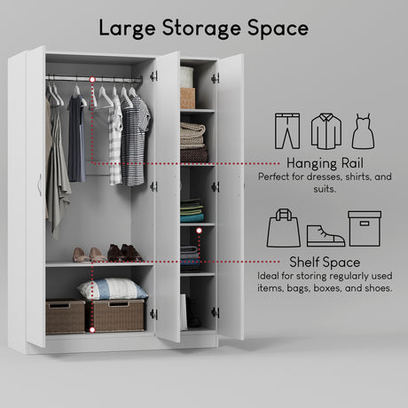 Riano 3 Door Wardrobe for Bedroom Storage- white
