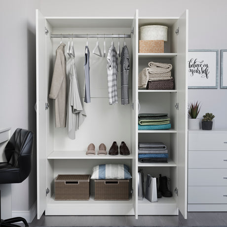 Riano 3 Door Wardrobe for Bedroom Storage- white
