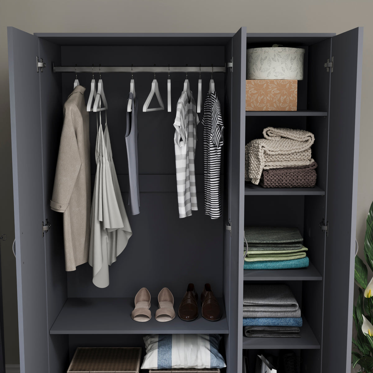 Riano 3 Door Wardrobe for Bedroom Storage - grey
