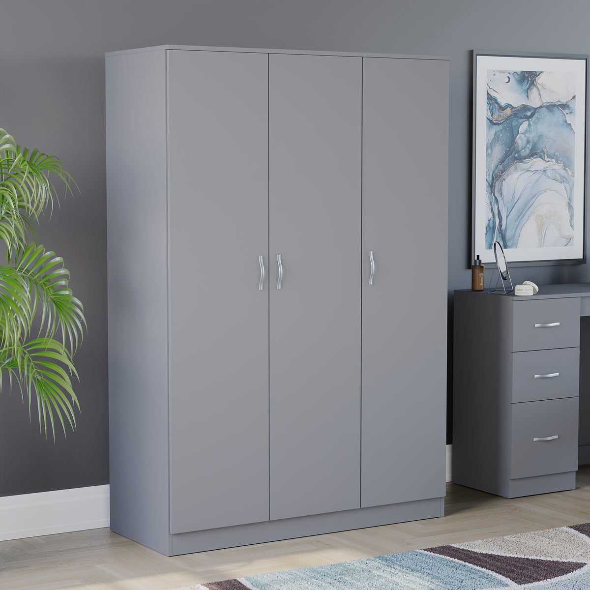 Riano 3 Door Wardrobe for Bedroom Storage - grey
