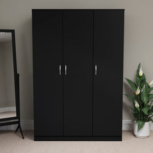 Riano 3 Door Wardrobe for Bedroom Storage - Black
