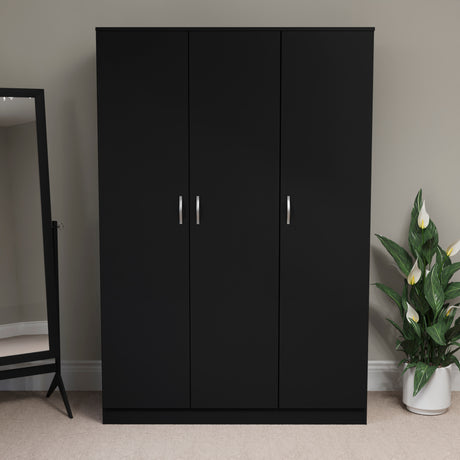 Riano 3 Door Wardrobe for Bedroom Storage - Black
