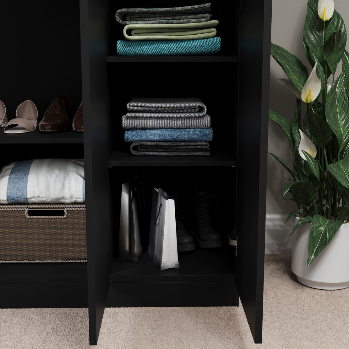 Riano 3 Door Wardrobe for Bedroom Storage - Black
