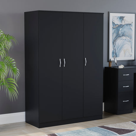 Riano 3 Door Wardrobe for Bedroom Storage - Black
