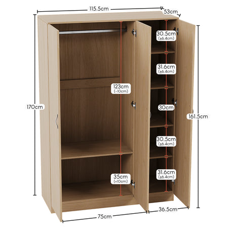 Riano 3 Door Wardrobe for Bedroom Storage - Pine
