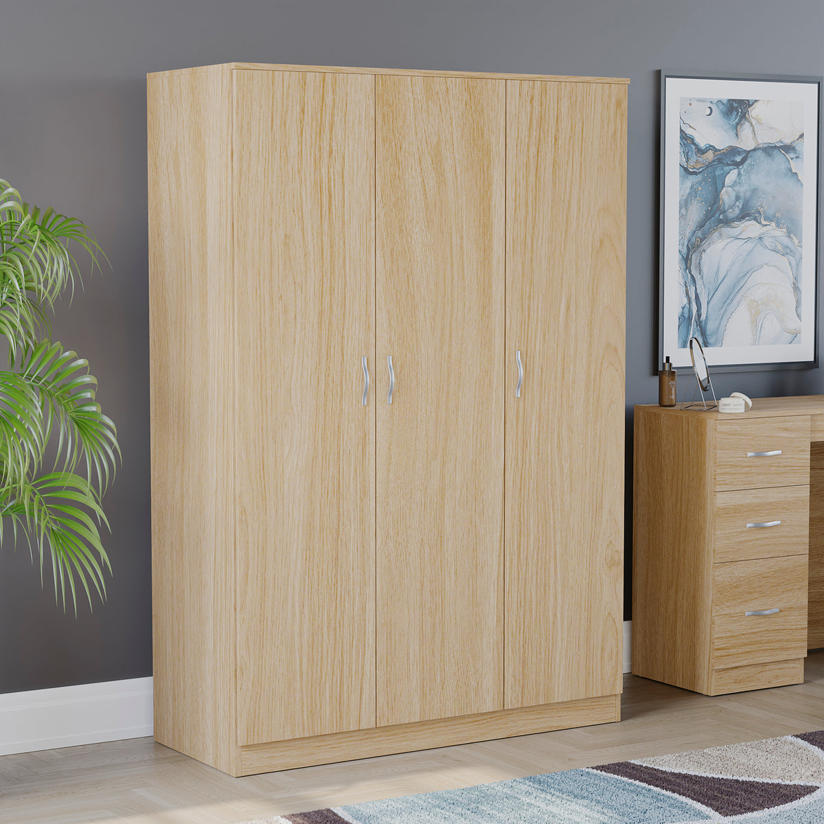 Riano 3 Door Wardrobe for Bedroom Storage - Pine
