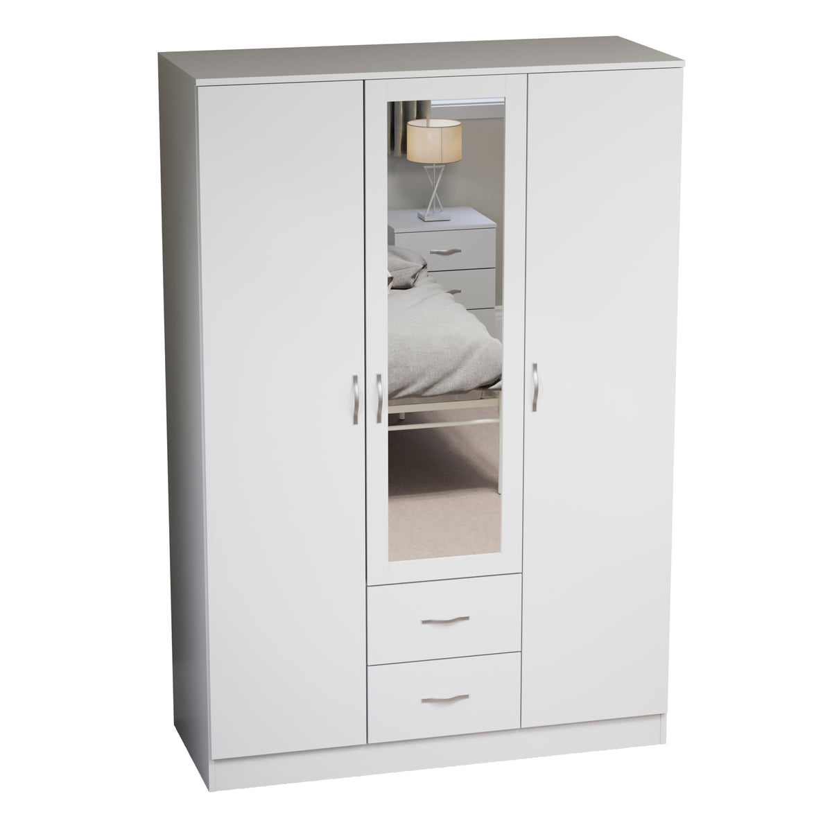 Riano 3 Door 2 Drawer Mirrored Wardrobe, White