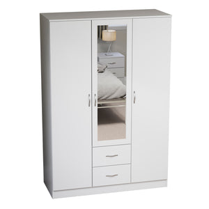 Riano 3 Door 2 Drawer Mirrored Wardrobe, White