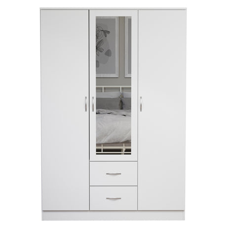 Riano 3 Door 2 Drawer Mirrored Wardrobe- White
