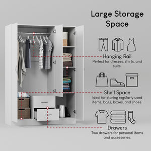 Riano 3 Door 2 Drawer Mirrored Wardrobe- White
