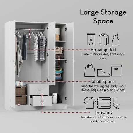 Riano 3 Door 2 Drawer Mirrored Wardrobe- White
