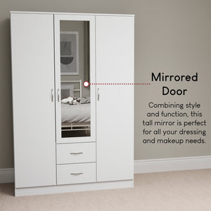 Riano 3 Door 2 Drawer Mirrored Wardrobe- White
