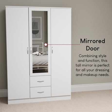Riano 3 Door 2 Drawer Mirrored Wardrobe- White
