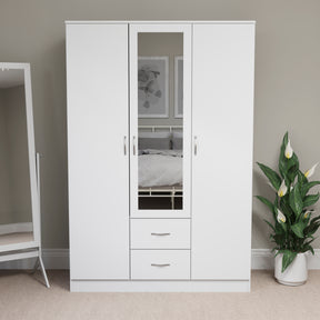 Riano 3 Door 2 Drawer Mirrored Wardrobe- White
