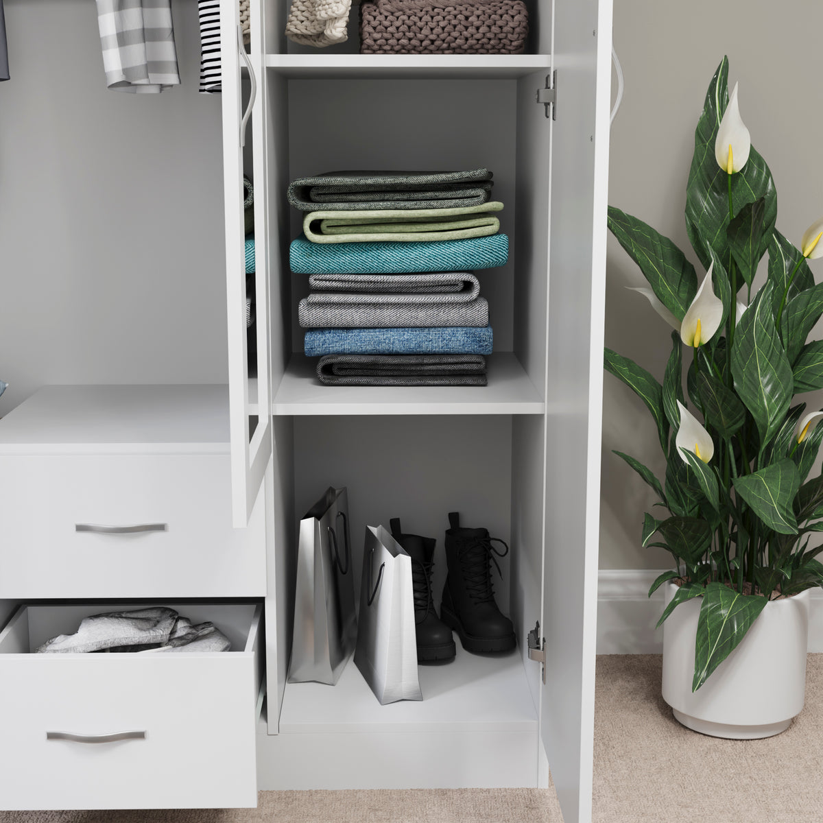 Riano 3 Door 2 Drawer Mirrored Wardrobe- White
