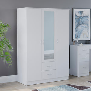 Riano 3 Door 2 Drawer Mirrored Wardrobe- White
