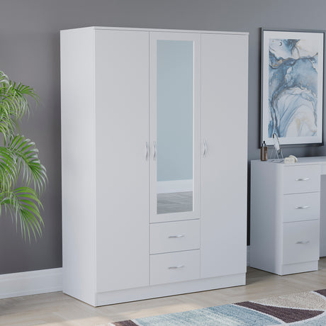 Riano 3 Door 2 Drawer Mirrored Wardrobe- White
