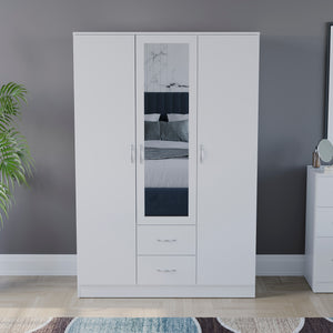 Riano 3 Door 2 Drawer Mirrored Wardrobe, White