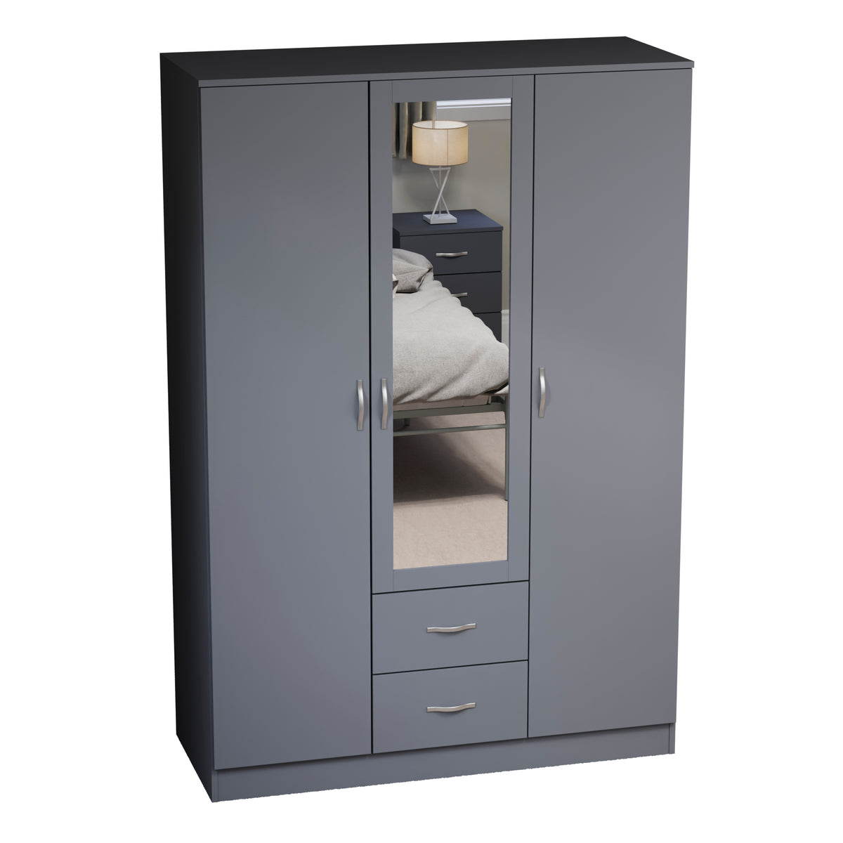 Riano 3 Door 2 Drawer Mirrored Wardrobe, Grey