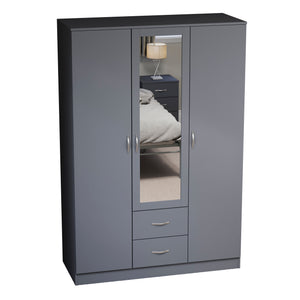 Riano 3 Door 2 Drawer Mirrored Wardrobe, Grey